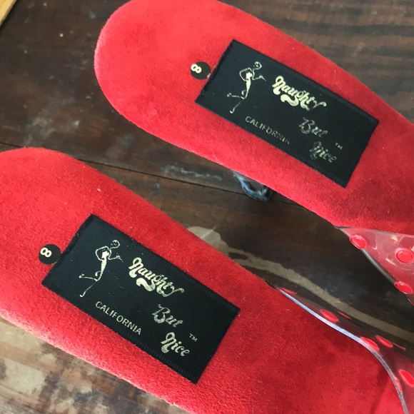 Vintage clear heel Red polka dot slide sandals - Picture 6 of 9